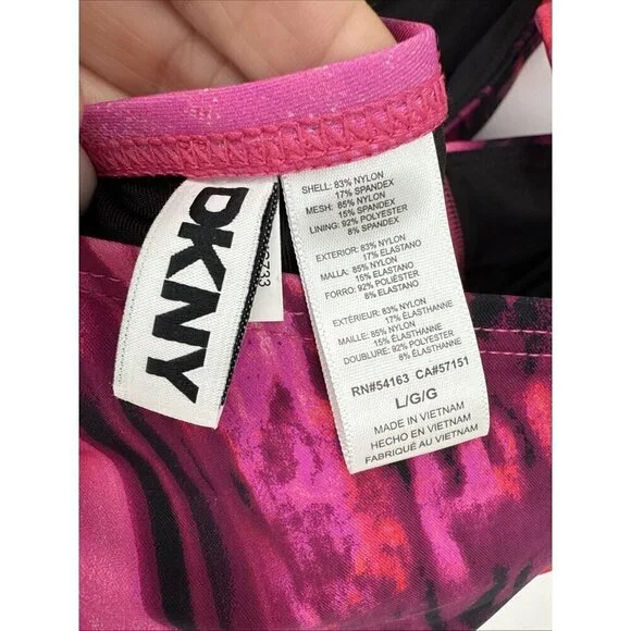 DKNY Womens Size Large Tie Back Halter Style One Piece Swimsuit Pink Black New - Picture 6 of 7
